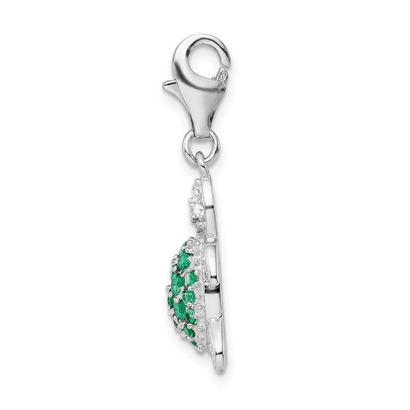925 Sterling Silver Green & Clear CZ Turtle Bracelet Charm w Fancy Lobster Clasp - Picture 2 of 4